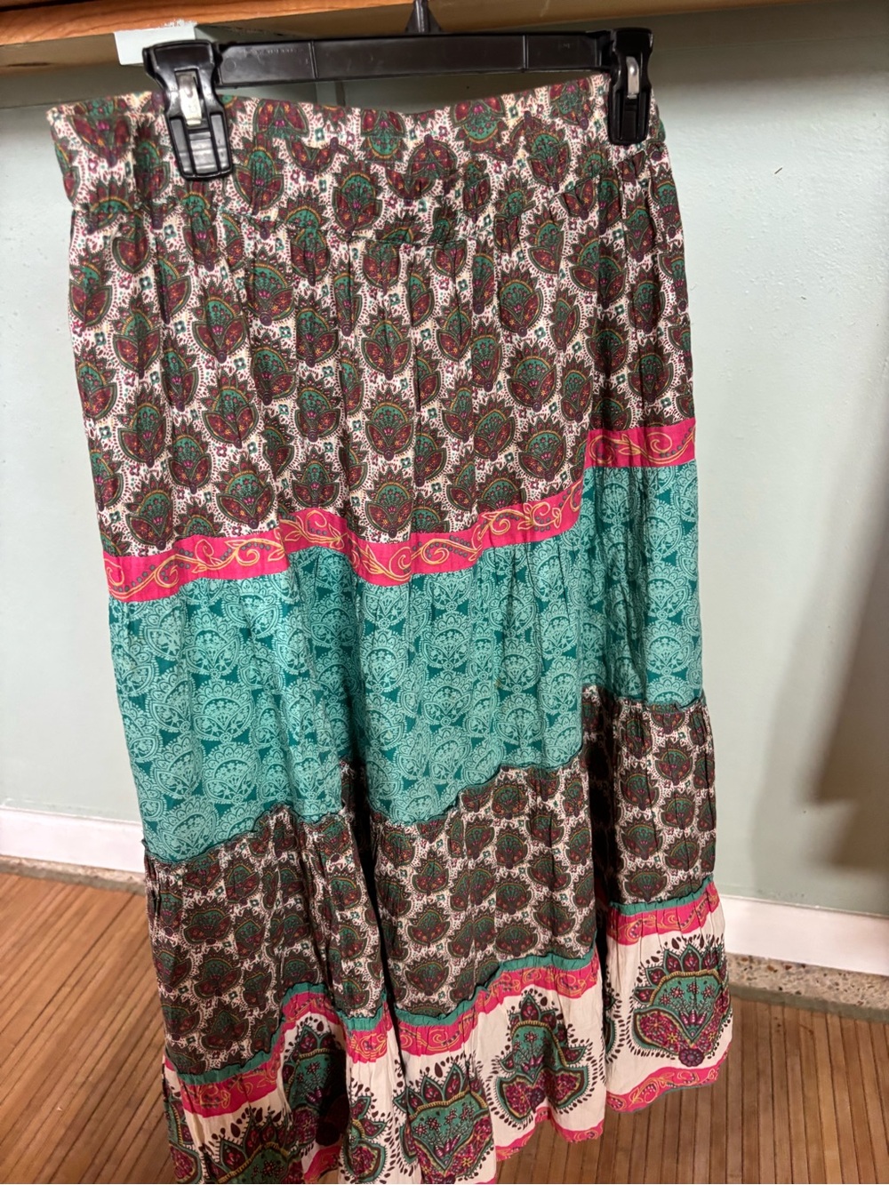 Boho Tiered Maxi Skirt in Teal and Pink 1X